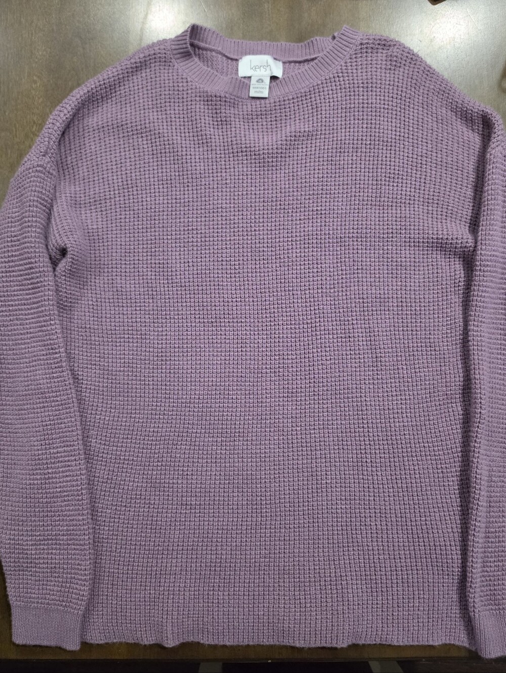 Kersh Merino Wool Blend Waffle Knit Crewneck Sweater Lavender Size Medium